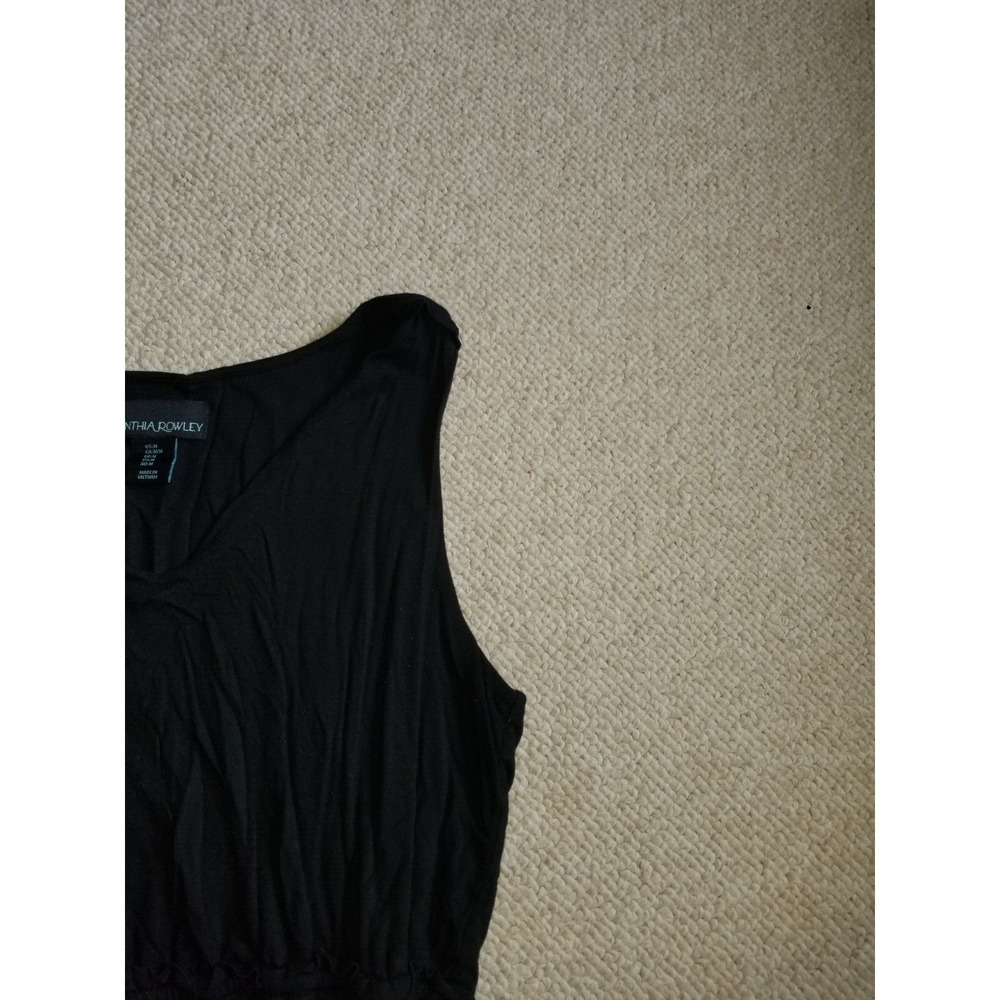 Womens Dress-CYNTHIA ROWLEY-black knit V-neck empire maxi flowy minimalist-M - Picture 3 of 4